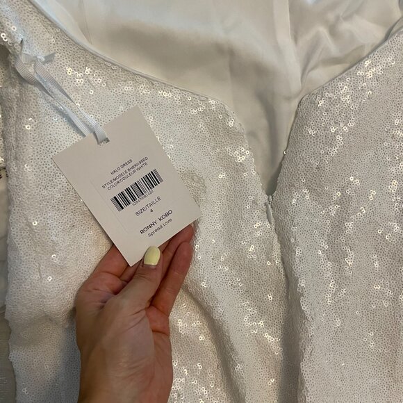 Anthropologie Ronny Kobo White Sequin Halter Dress - Picture 11 of 11